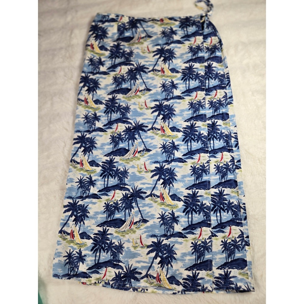 Liz Claiborne‎ Y2K Vintage 90s Tropical Wrap Maxi Skirt Blue Palm Tree Size 12